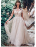 Long Sleeves Beaded Ivory Lace Tulle Airy Wedding Dress